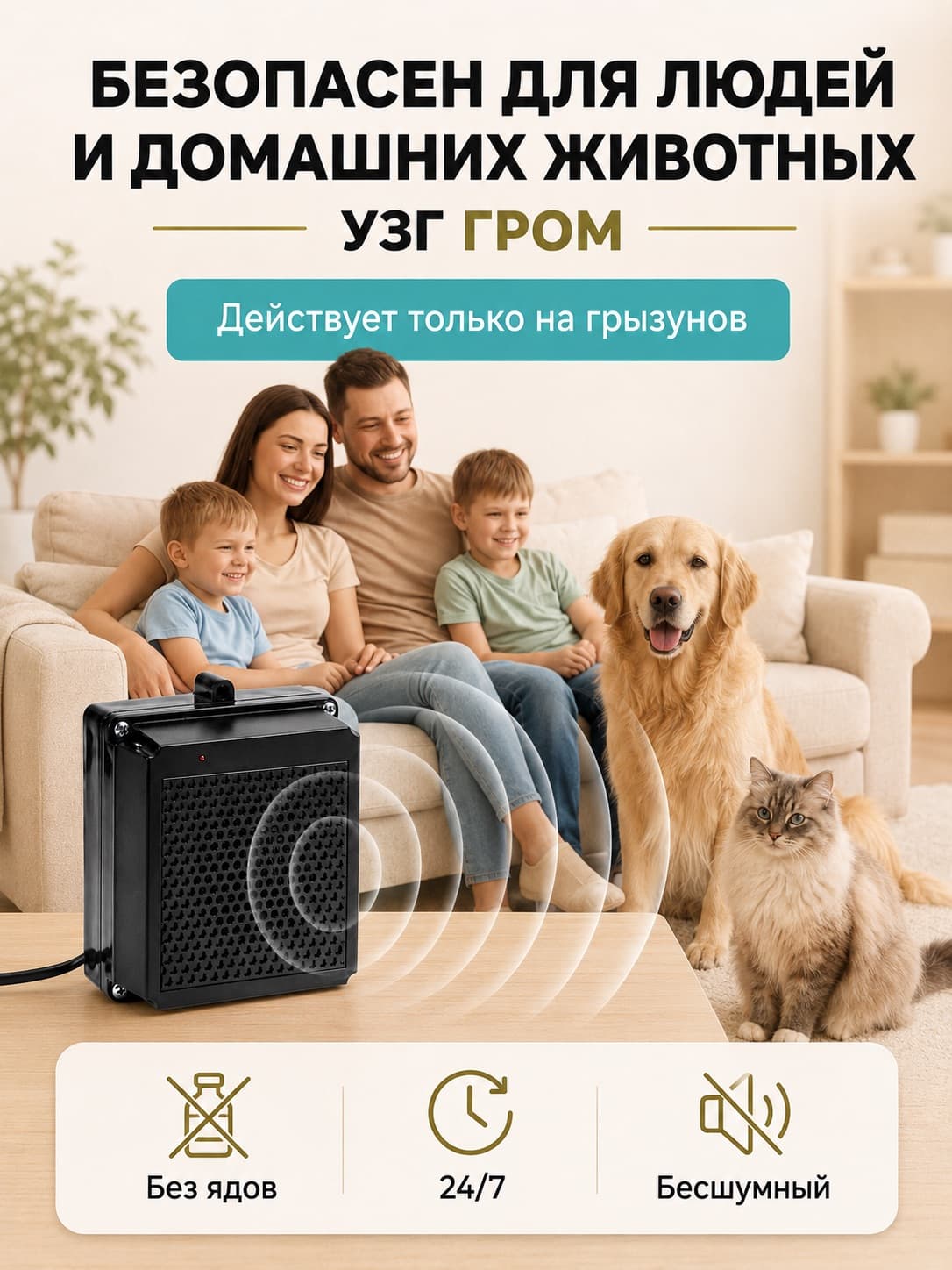 Отпугиватель грызунов УЗГ Гром 220В
