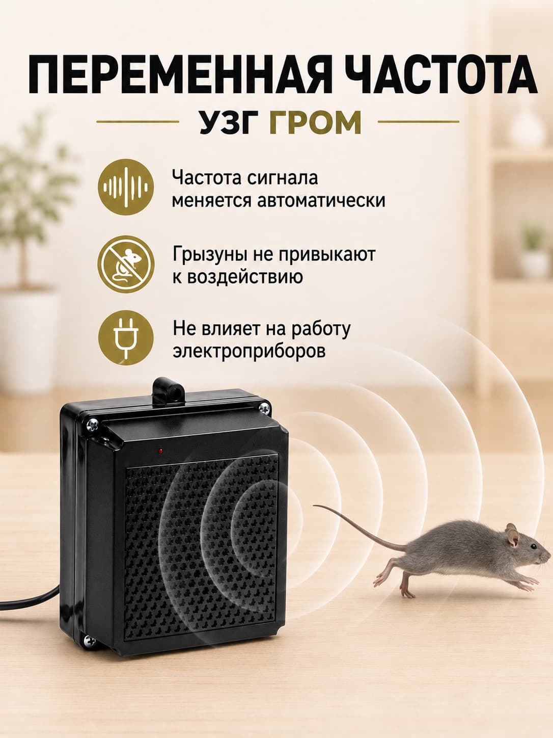 Отпугиватель грызунов УЗГ Гром 220В