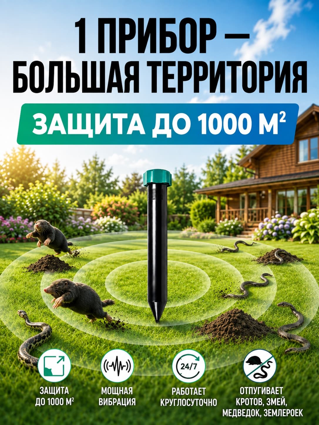 Торнадо ОЗВ.01 - отпугиватель кротов и змей с зуммером (500 кв.м.)