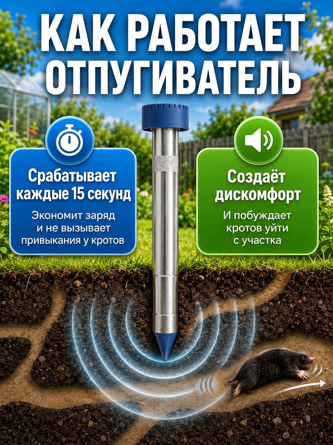 Вибрационный отпугиватель кротов Экоснайпер LS-997M