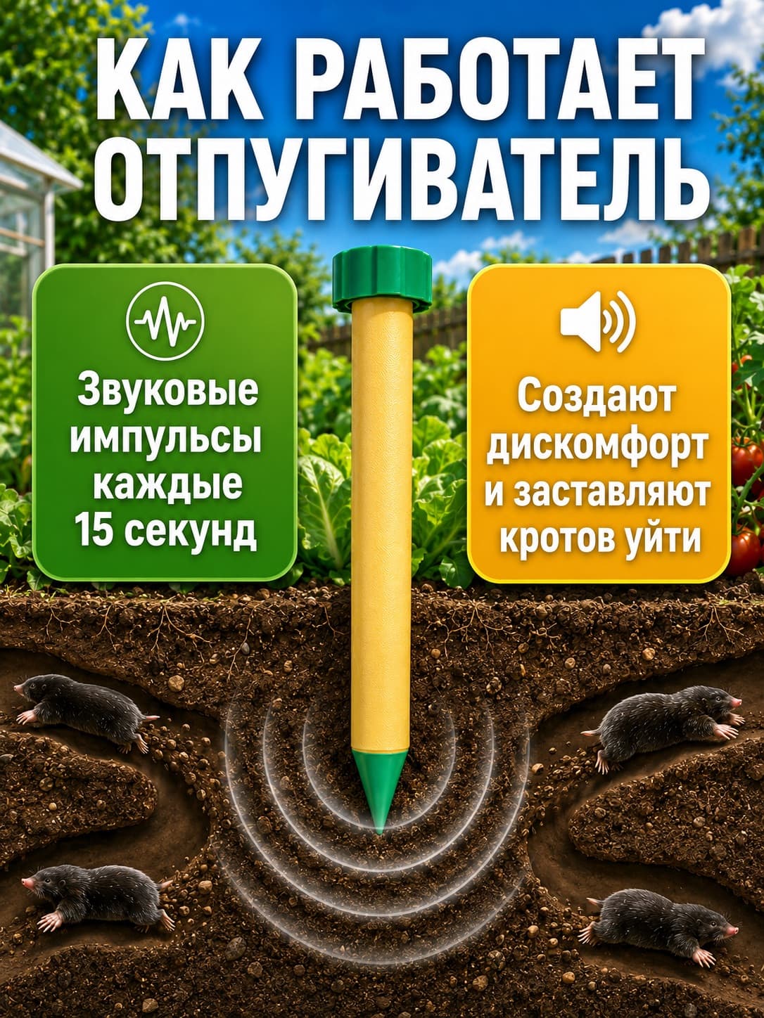 Звуковой отпугиватель кротов ЭкоСнайпер LS-997P