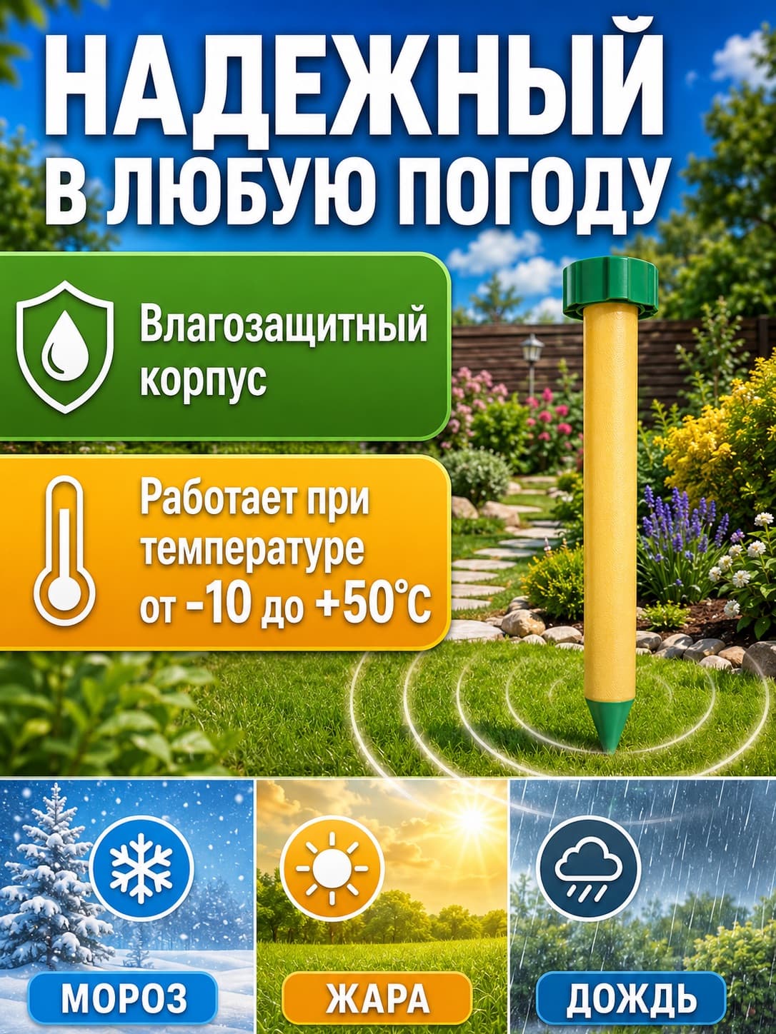 Звуковой отпугиватель кротов ЭкоСнайпер LS-997P