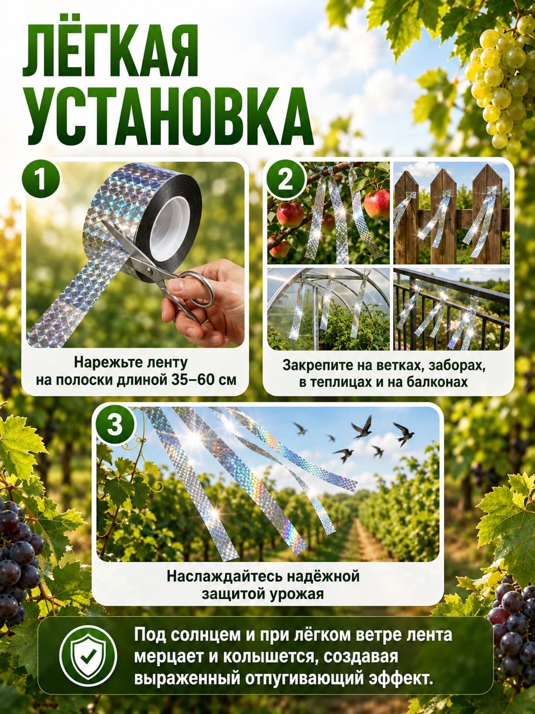Лента от птиц Sititek 100 м 5 см светоотражающая